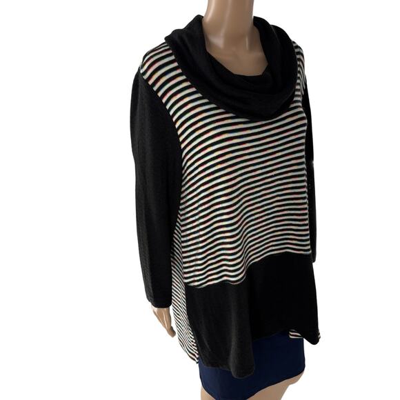 Ali Miles Rainbow Striped Cowl Neck Tunic Sweater - Picture 4 of 10
